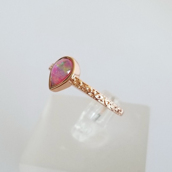 18k Over Sterling Pink Opal Ring - Picture 3 of 8